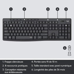 Pack Clavier sans fil Wifi Logitech MK295 Blanc + Souris sans fil