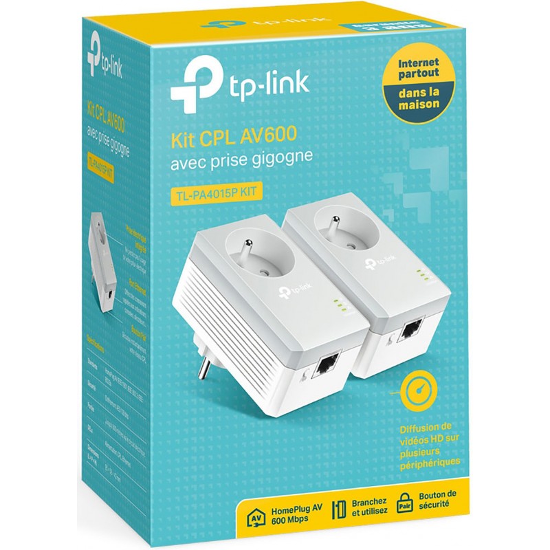 Pack de 2 adaptateurs CPL HomePlug AV600 + prise électrique et port Ethernet  - 600 Mbps